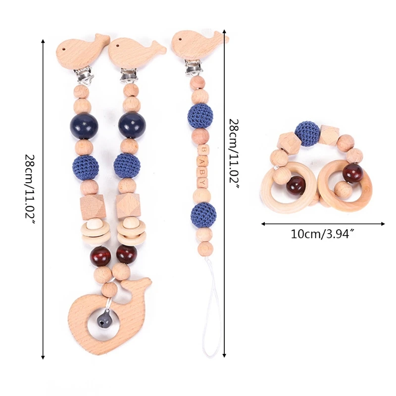 

3 Pcs/Set Baby Pram Pendant Rattle Pacifier Chain Clip Bracelet Infants Shower Gifts Wooden Teether Nursing Chewing Toys