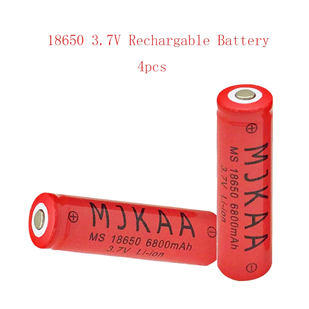 

4Pcs 18650 6800mAh 3.7V Lithium Rechargeable Battery 100% New Li-ion Batteries Red Housing for Flashlight Toys