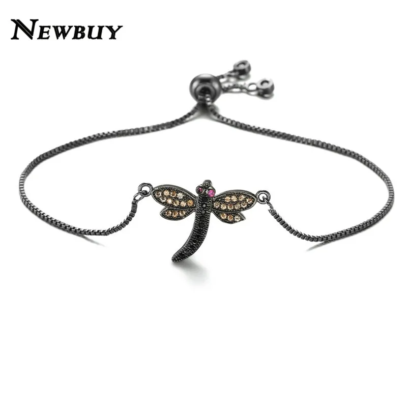 Бренд newbuy Новая мода Милая подвеска в виде стрекозы браслеты для женщин Девушка Красочные кубического циркония милые животные вечерние ювелирные изделия - Окраска металла: NBSL322