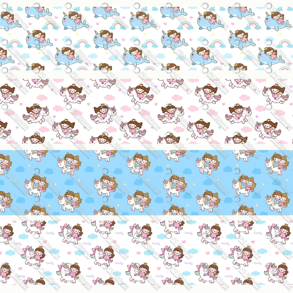 

1-1/2" Cartoon Unicorn And Princess Custom Ribbons for Crafts DIY Handmade Materials Hair Bow Lanyard/ Satin/ Grosgrain Ribbon