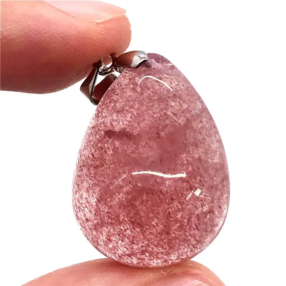 

Genuine Natural Red Strawberry Quartz Necklace Pendant For Woman Man Water Drop Crystal Silver 24x18x8mm Fashion Jewelry AAAAA