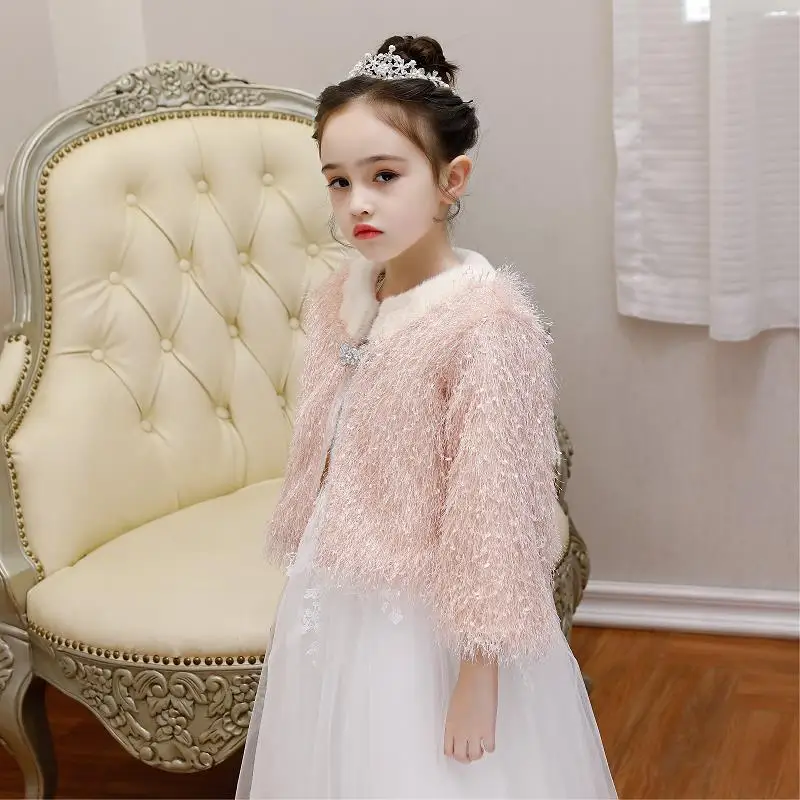 

Children's Shawl Cloak Plush Short Coat Long Sleeve Fur Shawl Girl's Gown Accessories Thickened Cloak Winter New Style