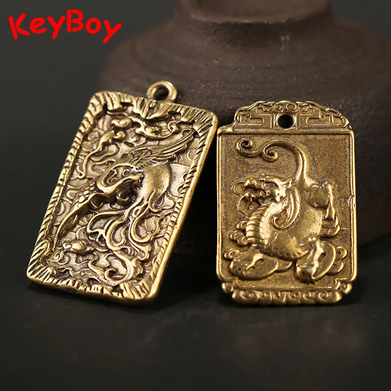 Винтажные латунные брелоки с изображением дракона Феникса цина Лина подвеска