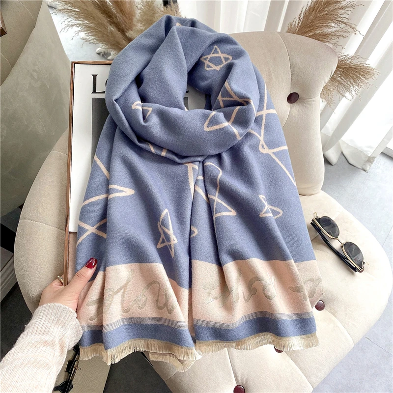 

2021 New Solid Cashmere Scarf Hijab for Women 180*65cm Thick Winter Warm Blanket Foualrd Pashmina Soft Luxury Print Shawl Wraps
