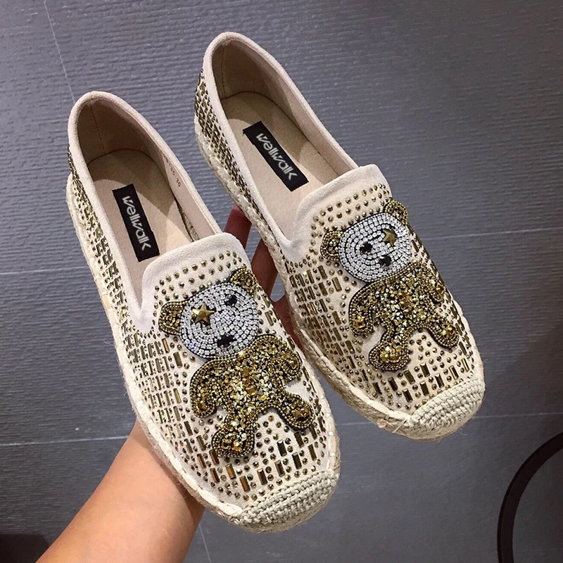 Эспадрильи с животным дизайном женская обувь на плоской подошве из пеньки