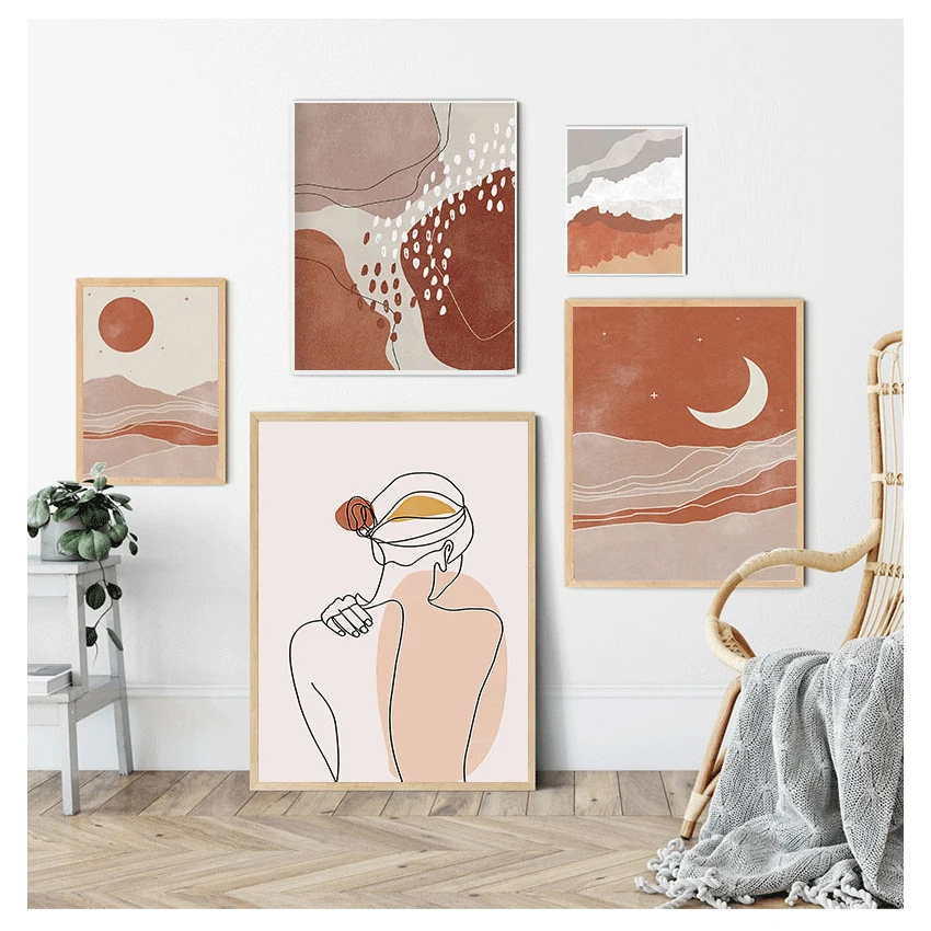 Moon Sun сексуальная женщина современный принт минималистичный пейзаж настенная