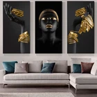 Золотой браслет искусство холст печать картина африканская черная кожа Женщины Современная Гостиная Настенная картина украшение дома плакат