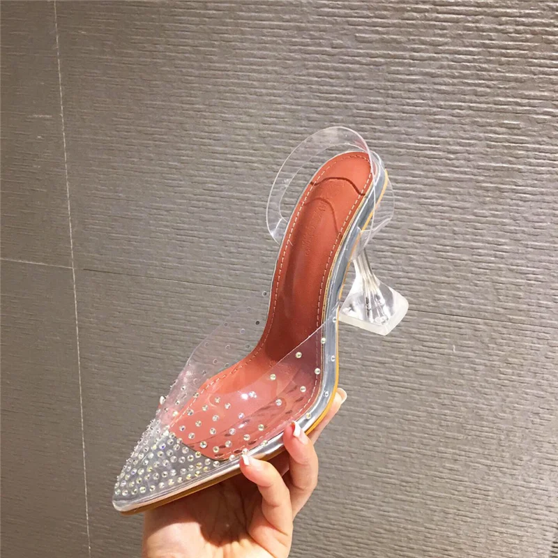 2020 летние женские прозрачные высокие каблуки сандалии с украшением в виде