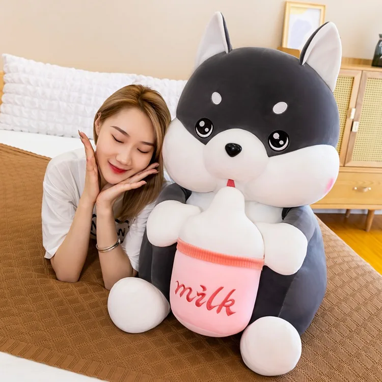 

New Kawaii Cute Baby Bottle Husky Doll Plush Toy Large Two Pug Sleeping Pillow Birthday Christmas Gift Children Toy