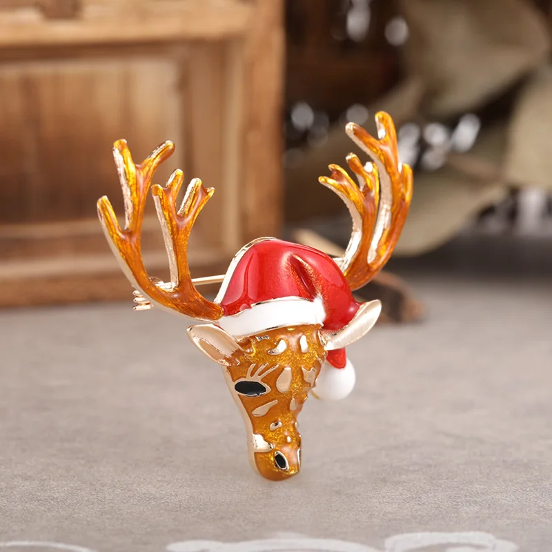 Funmor Рождественская брошь в виде лося эмалированные булавки Новогоднее украшение
