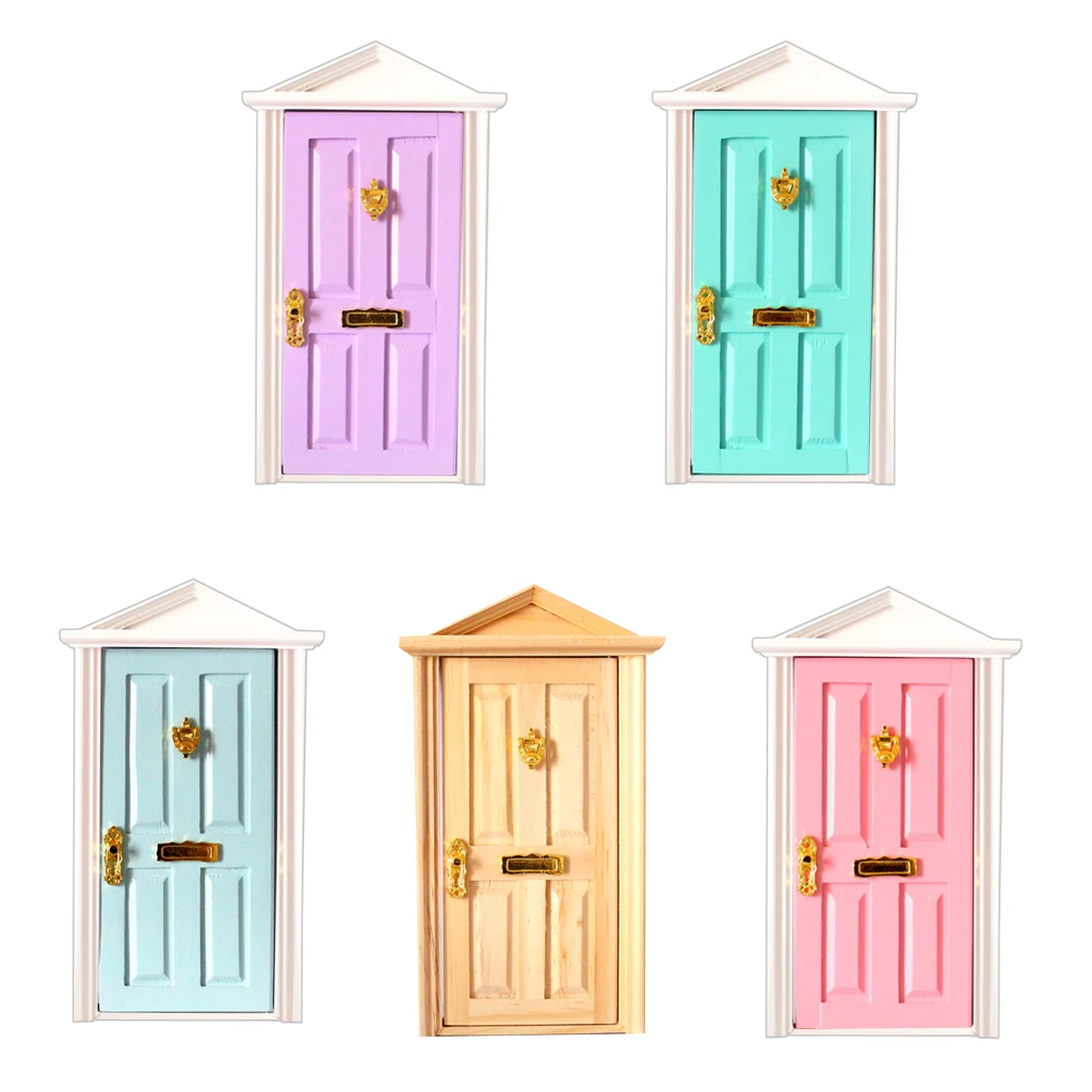 

5Pcs New 1:12 Scale Dollshouse Miniature 4-Panel Hardware Wooden Fairy Doors for Dollhouse Accessory