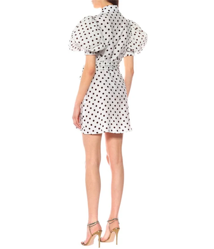 AEL Puff Sleeve Polka Dot Print Chiffon Dress Elegant Lace Up V Neck Women's Clothing With Belt Party Dress Summer