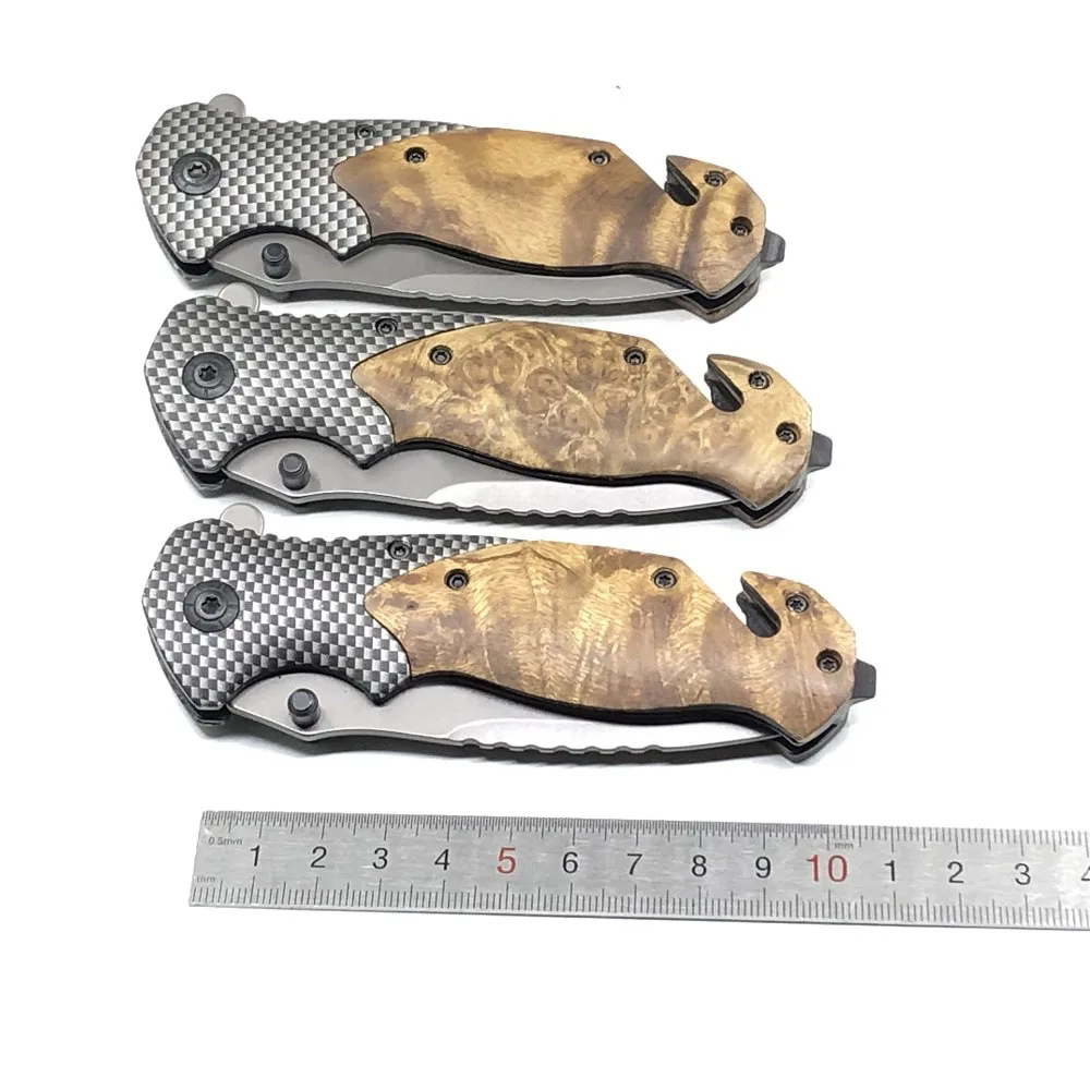 

8.27'' Folding Pocket Knife Wood Handle Outdoor Survival Tactical Knife Camping Hiking Hunting Knives For Self-defense EDC Tool