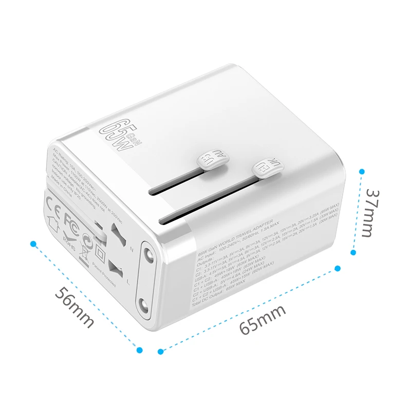 Адаптер питания с 3 портами USB C 65 Вт вилкой Стандарта США ЕС Австралии