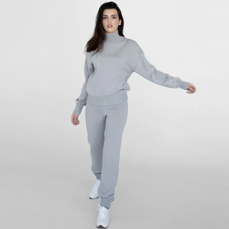 

NSHYPOI Autumn And Winter Women Two-piece Home Wear High-neck Solid Color Long-sleeved Sweater Knitted Bottoming Warm Wool Pants