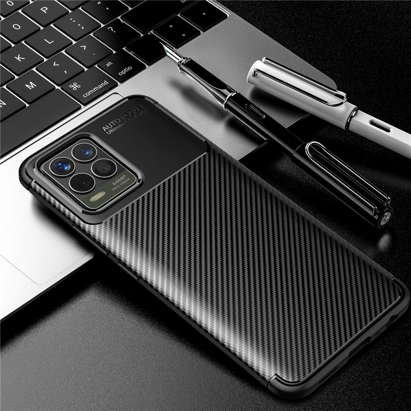 For Oppo Realme 8 Case Bumper Silicone Carbon Fiber Shockproof Back Cover For Oppo Realme 8 Case For Realme 8 6 7 8Pro 6.4 inch