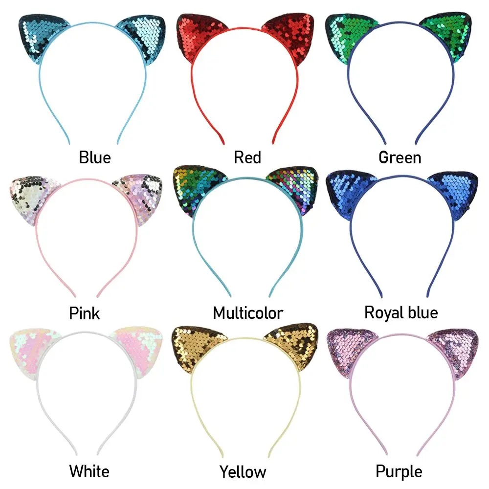 Милые головные повязки с кошачьими ушками блестки искусственная обруч для волос