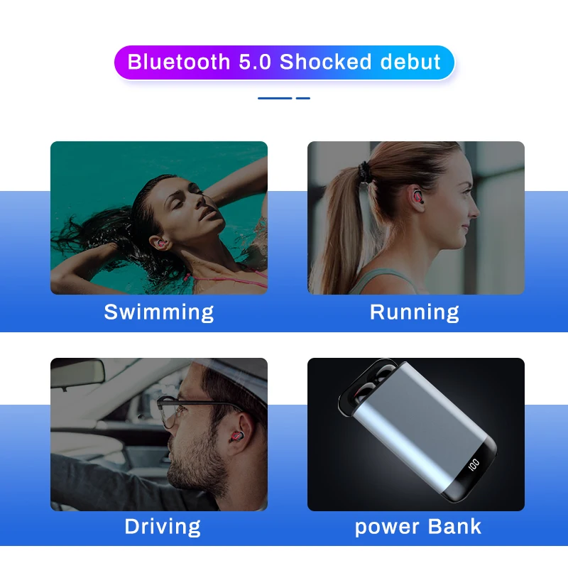 Беспроводные наушники Q66 Bluetooth для спорта, водонепроницаемые, с двойным микрофоном и чехлом для зарядки на 6000 мАч.