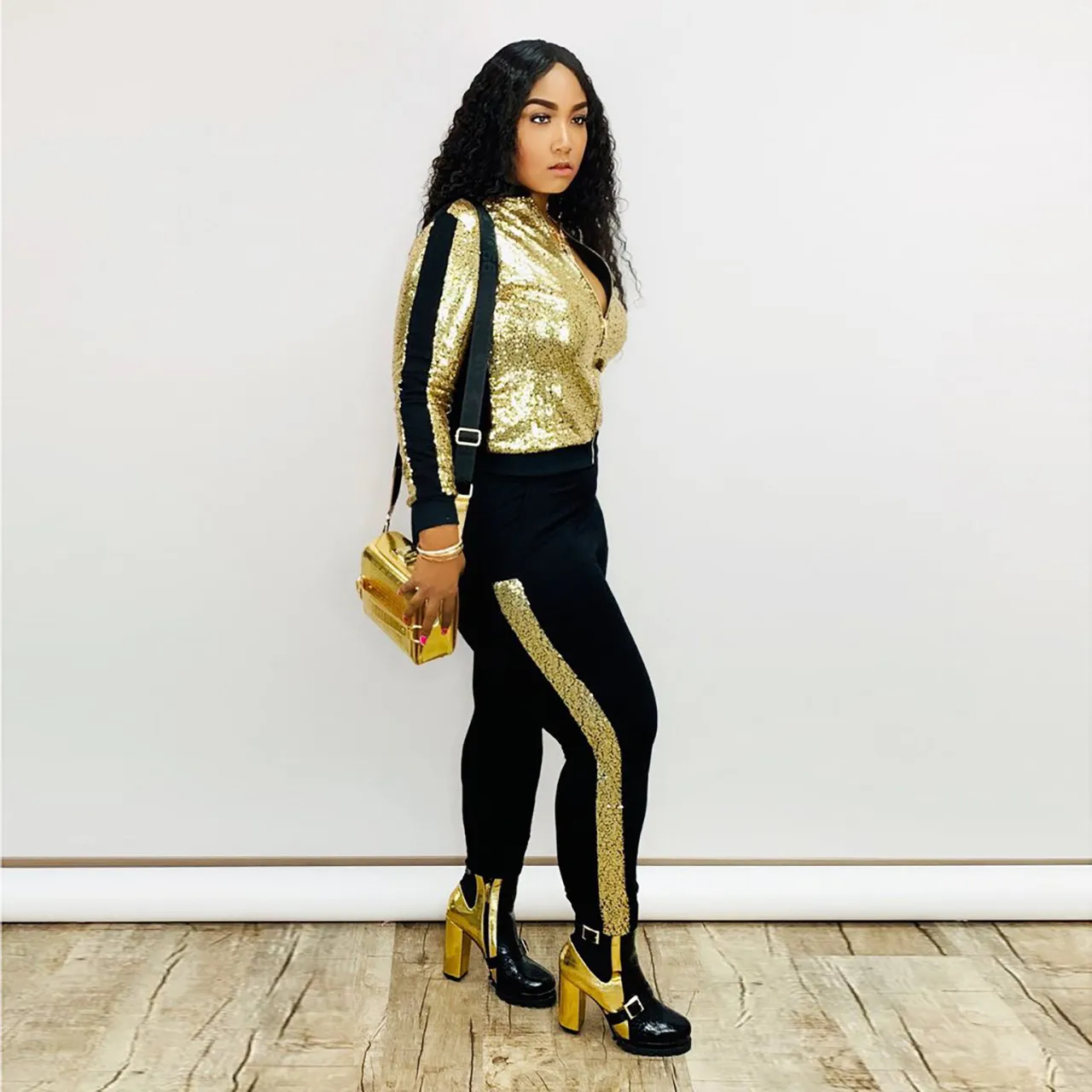 Wjustforu модный клубный спортивный костюм с пайетками в стиле пэчворк для женщин