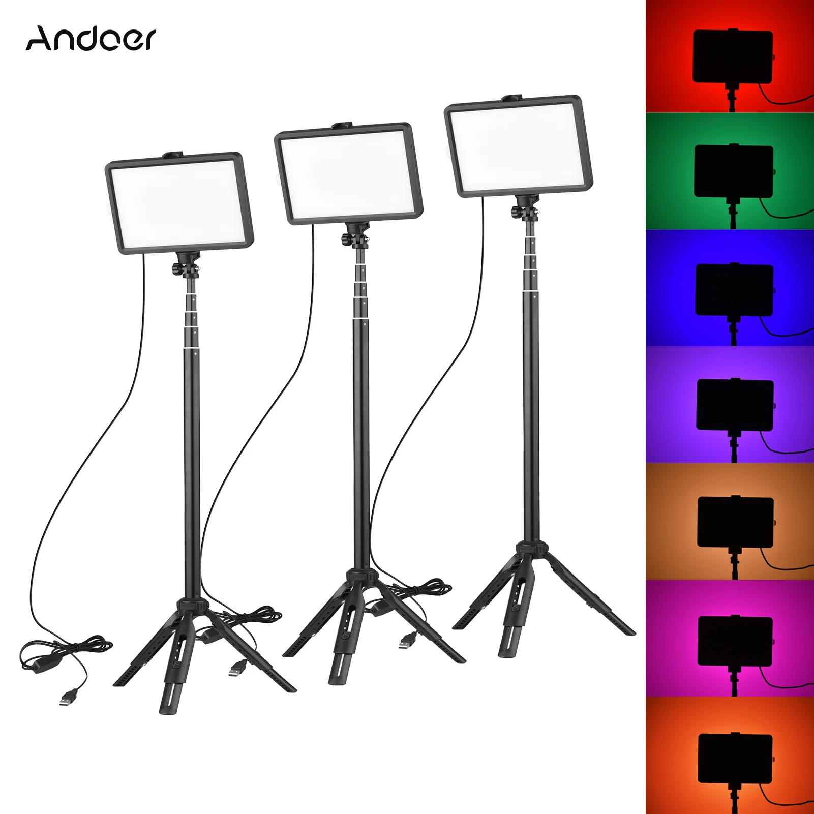 

Andoer Portable RGB Video Light Kit 10 Levels Brightness USB Powered for Video Conference Live Streaming Online Teaching