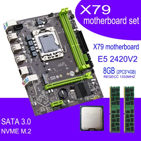 Материнская плата QIYIDA X79 с XEON E5 2420 V2 2*4 Гб = 8 Гб DDR3 ПАМЯТЬ, комплект combo, NVME MATX сервер