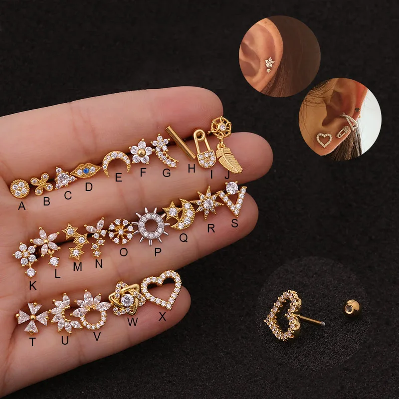 Набор сережек для ушной хрящ Хеликс из нержавеющей стали 16 г 10 шт.|Украшения тела|