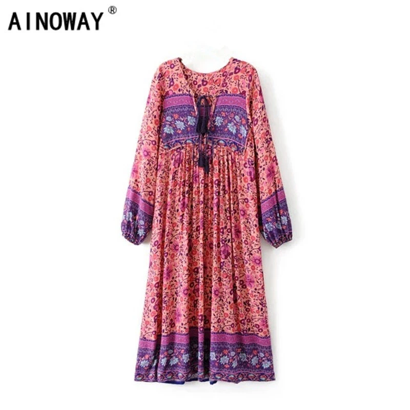 Женское винтажное платье с рукавом летучая мышь длинное пляжное в богемном стиле