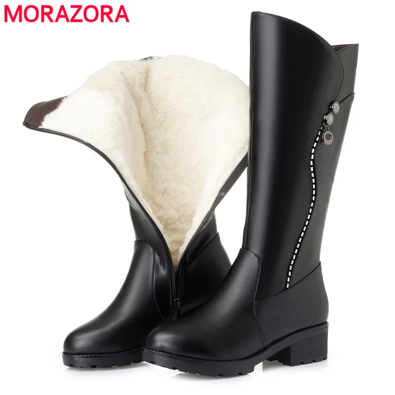 

MORAZORA Plus size 35-43 Nature Wool Women Boots Cow Leather Winter Boots Thick Fur Mid Calf Half Snow Boots Ladies Shoes zipper