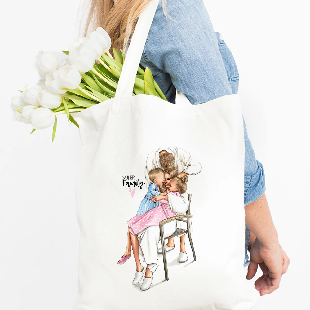 

Super Mom Printed Shopping Bag Handbag Shopping Bag Bolsa Bag Fabric Jute Woven Handbag Women's Shoulder Bag Fashion Student Bag