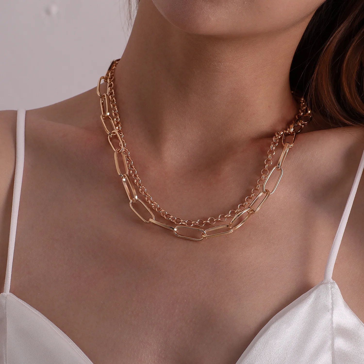 Женское Двухслойное круглое ожерелье толстая цепочка в стиле ретро | Украшения и