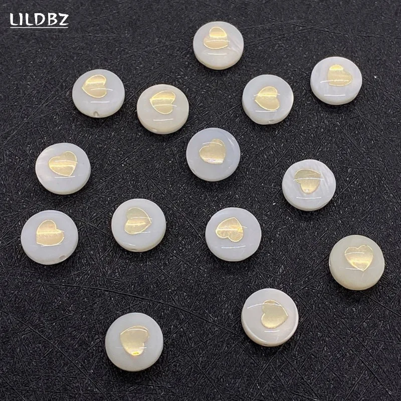 

10pcs Love Heart Beads Natural Shell Round Loose Spacing Beads Fashionable and Exquisite for DIY Bracelet Necklace Accessories