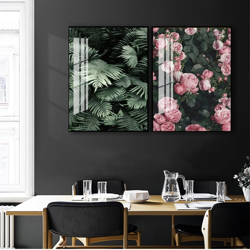 

Настенная живопись, декоративная картина для гостиной, зеленый лист, роза, цветок, холст, скандинавский постер, ботанический скандинавский ...