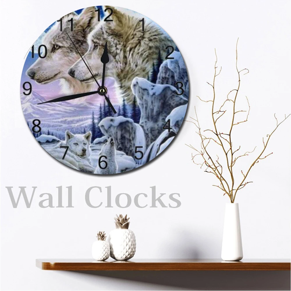 

Wolf 25CM Big Round Wall Clocks Decor Numeral Digital Dial Mute Silent Digital Clocks Battery Operated Clocks Living Room Wall