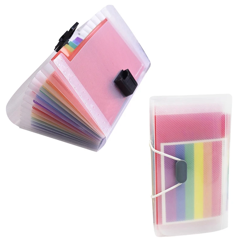 

Rainbow Organ Bag Folder Plastic Rope Binding Office A6 Mini Bill Bag 13 Compartment Storage Clip Holder Storage Bag