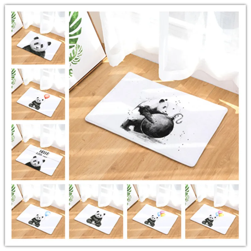 

Home Decoration Thermal Transfer Flannel Mat Panda Digital Foot Pad Kitchen Water Absorbing Anti-slip Mat Animal Pattern Mat