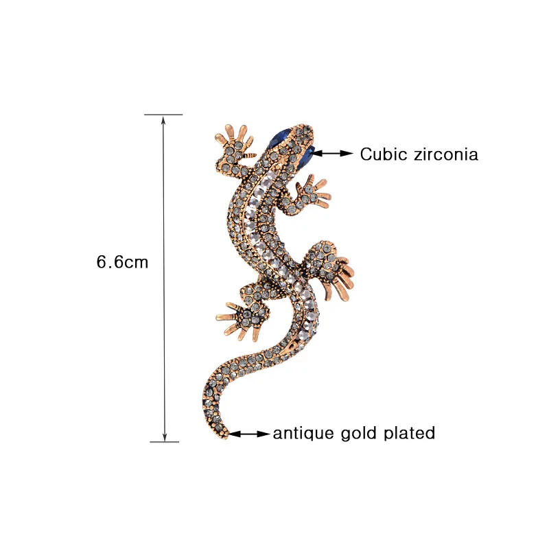 LEEKER блестящие стразы брошь ящерица для Для женщин Винтажная с булавкой ювелирные
