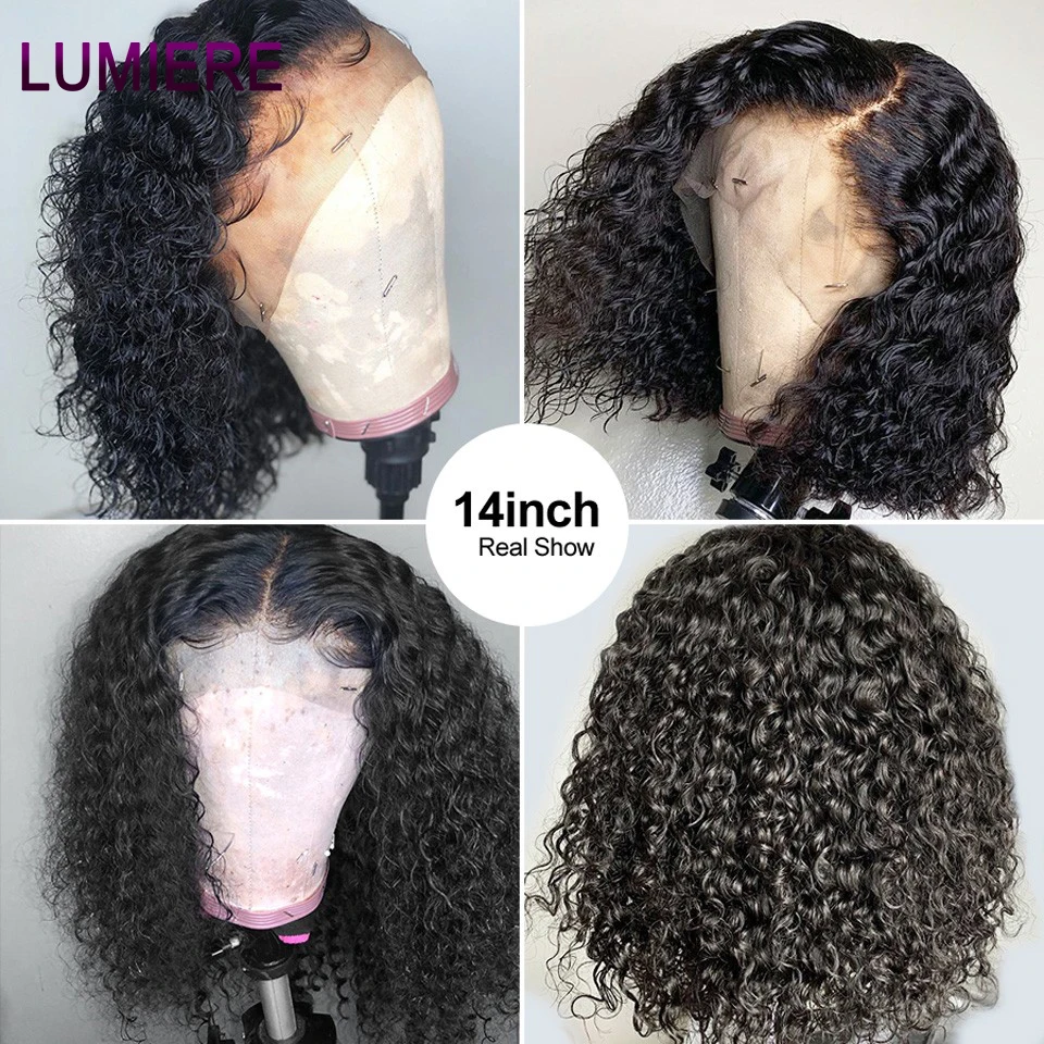 Lumiere Волосы Кудрявые кудрявые парик не-Реми короткий боб парики кружева фронта