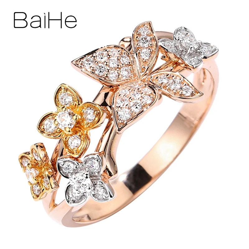 BAIHE Solid 14K белый+ желтый+ розовое золото Сертифицированный 0.24ct натуральные Алмазы обручальные женские модные ювелирные изделия Подарочное кольцо