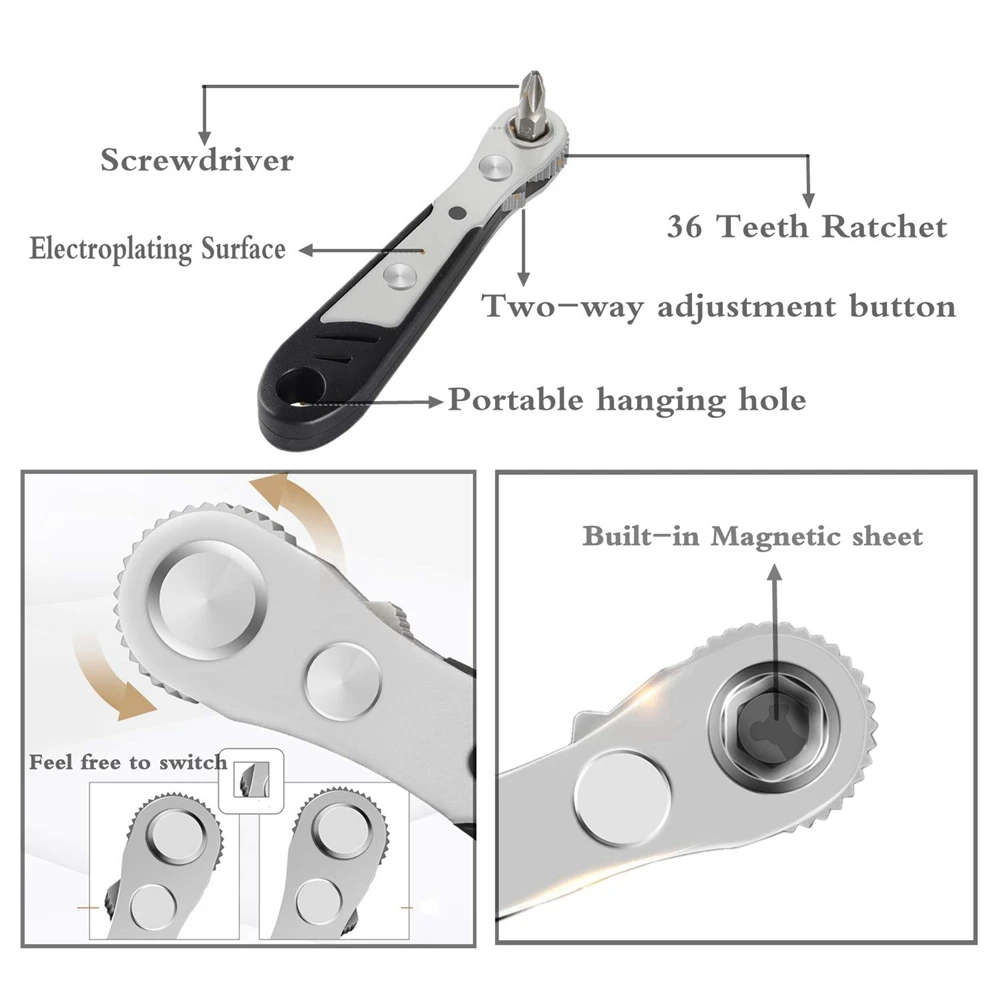 19 шт. многофункциональный ключ с храповым механизмом 1/4 дюйма шестигранный