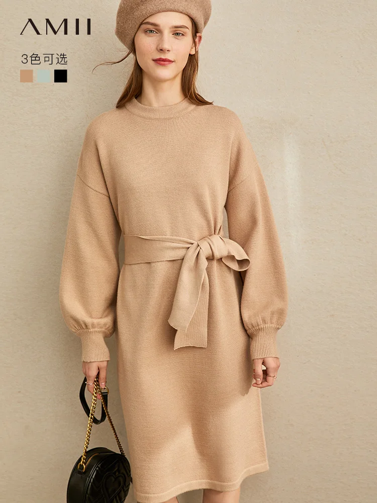 Женское трикотажное платье свитер Amii элегантное облегающее однотонное средней