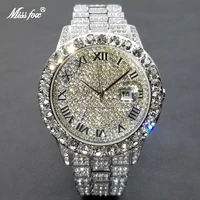 missfox hip hop men quartz watches iced out cz diamond bling watch luxury silver waterproof male clock best selling product 2021