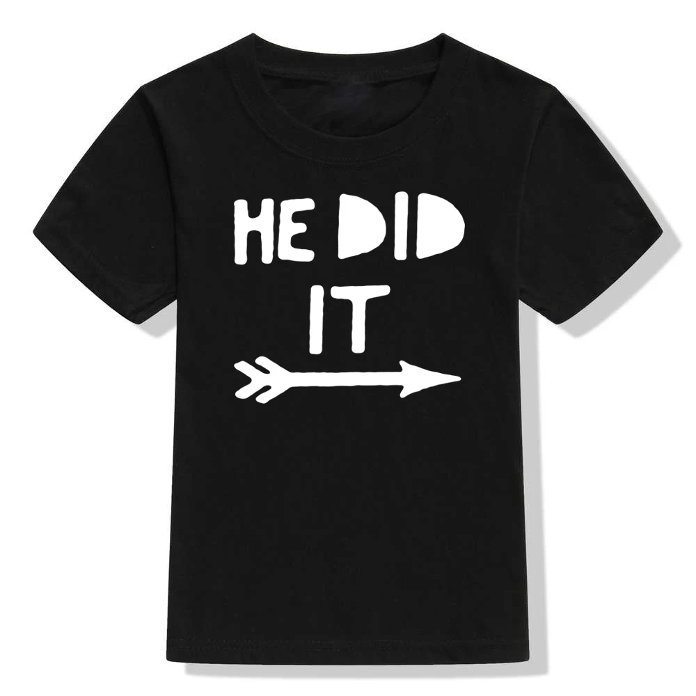 Забавная детская футболка с надписью He Did It подходящая для малышей мальчиков