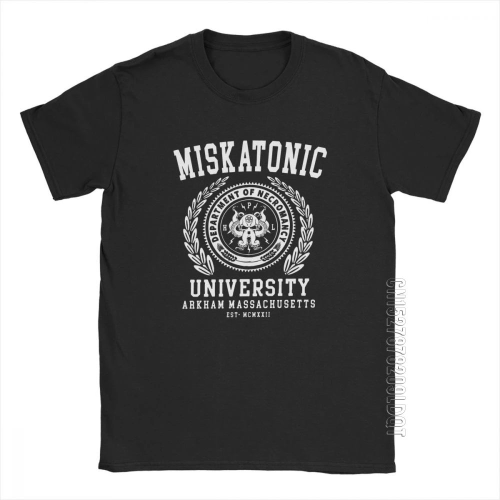 

Cthulu And Lovecraft Miskatonic University T-Shirt Men Call Of Cthulhu Necronomicon Funny Basic Tees O-Neck Cotton Tops T Shirts