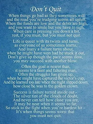 

Metal Sign Dont Quit Inspirational Poem tin Wall Door Plaque 12x16 Inches
