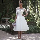 Кружевное Свадебное Платье До Колена, с полурукавами, с открытой спиной