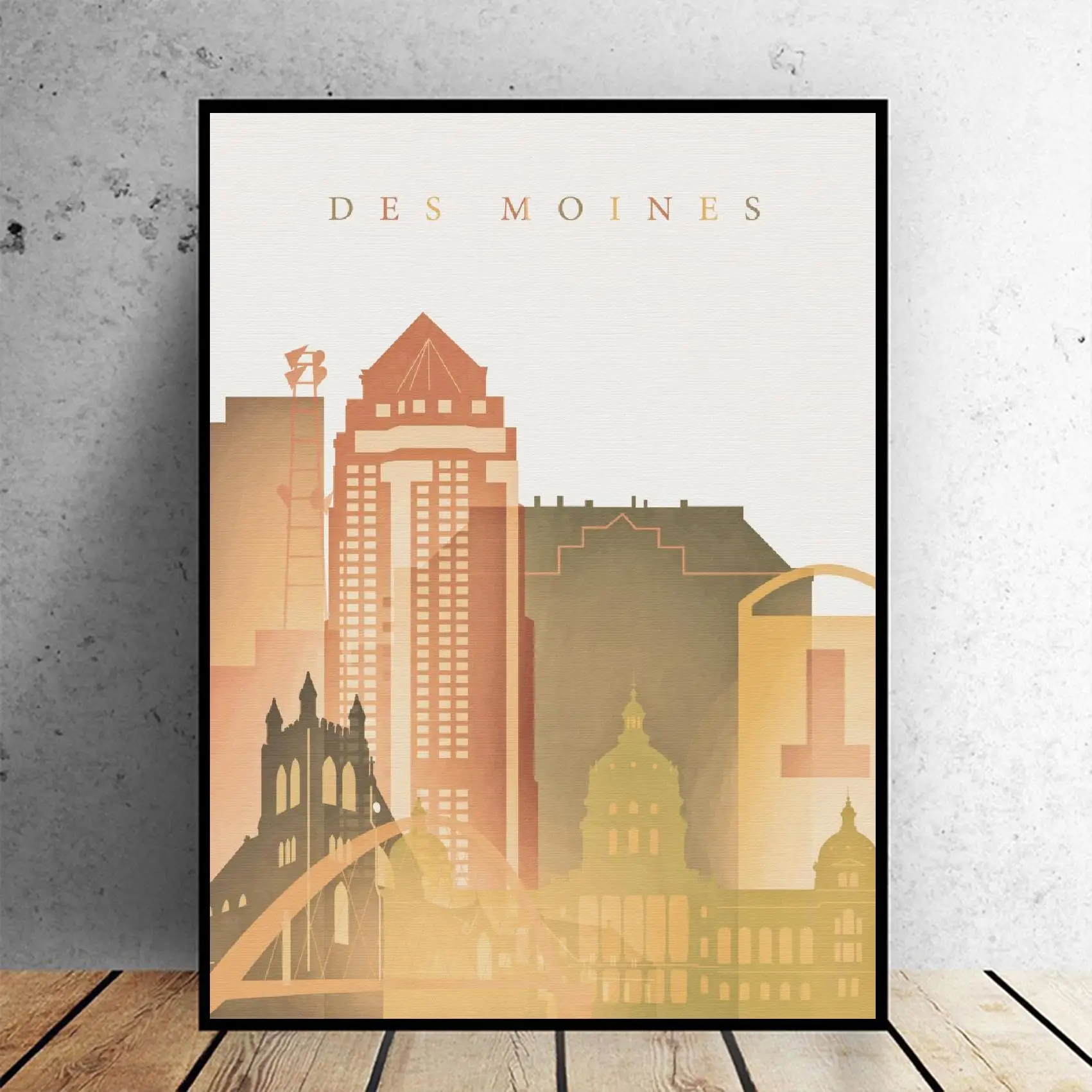 Des Moines Айова горизонт холст печать стены искусства постер картина современная