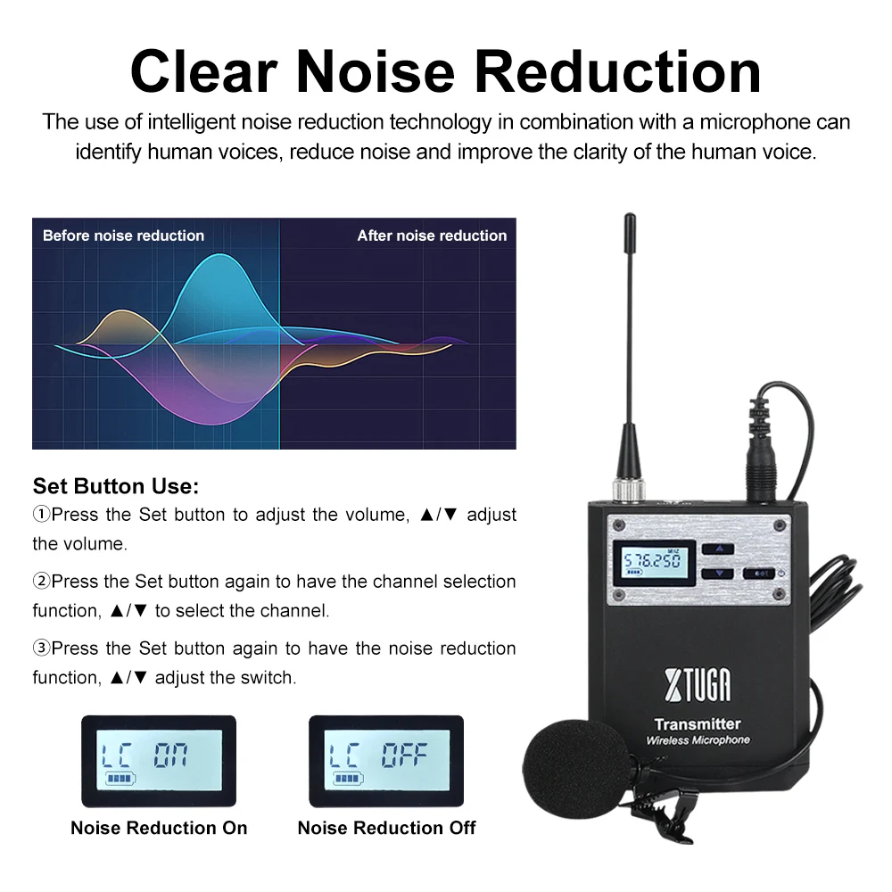 XTUGA интеллектуальная шумовая UHF Беспроводная петличная микрофонная система