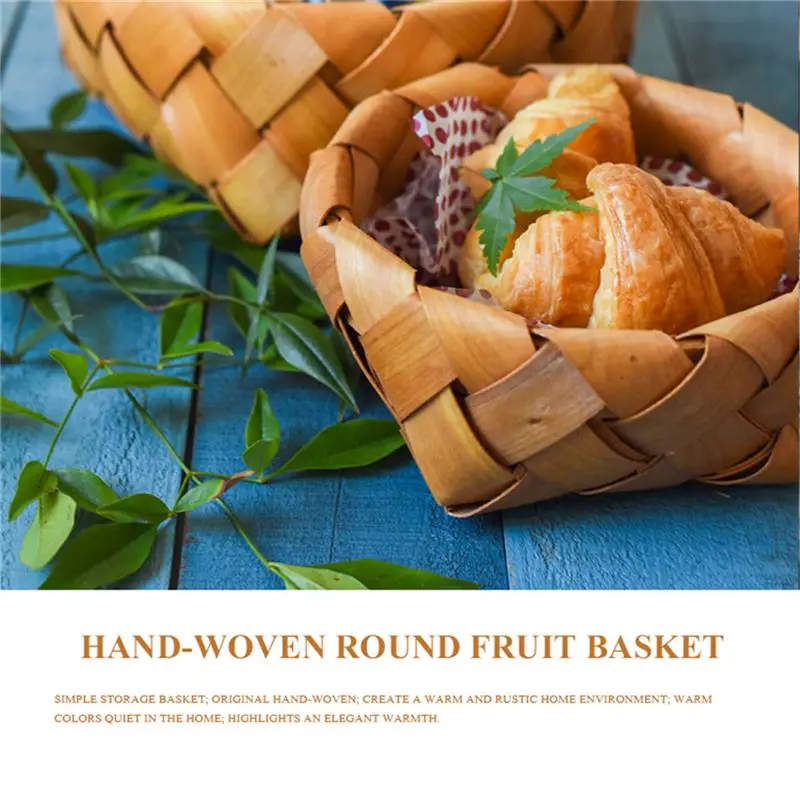 

Creative hand-woven round fruit basket Bread basket-wood basket picnic storage basket basket