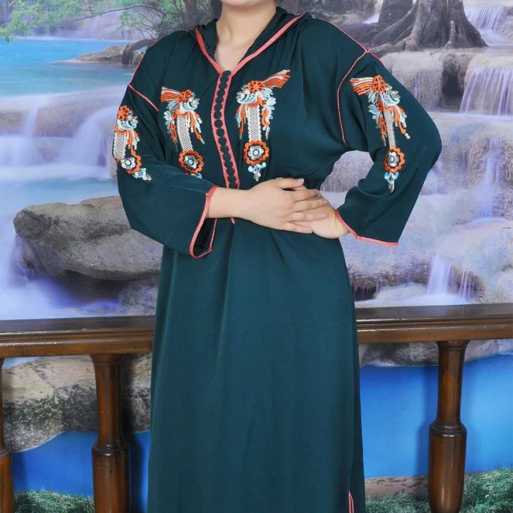 

Moroccan Jellaba Kaftan Dress Long Women Embroidery Floral 2021 Autumn Fashion Hooded Long Sleeves Elegant Maxi Dresses