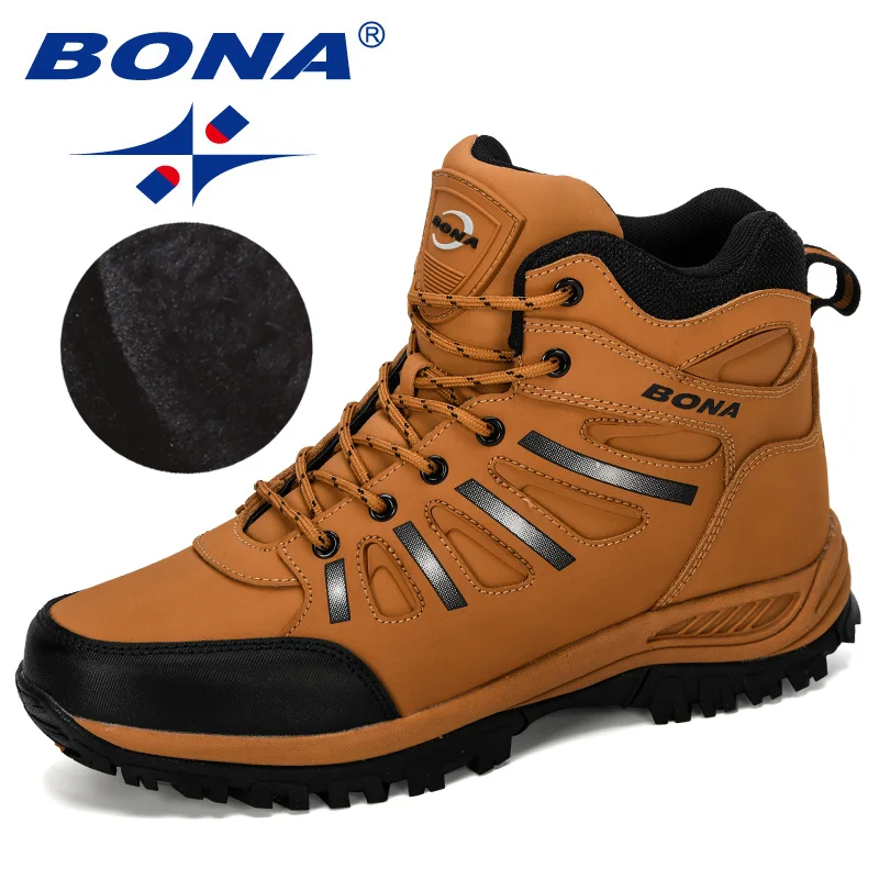 Earth yellow BONA/ новые дизайнерские популярные мужские ботинки для похода, кожаные спортивные кроссовки для скалолазания, мужские кроссовки для прогулок - Цвет: Earth yellow